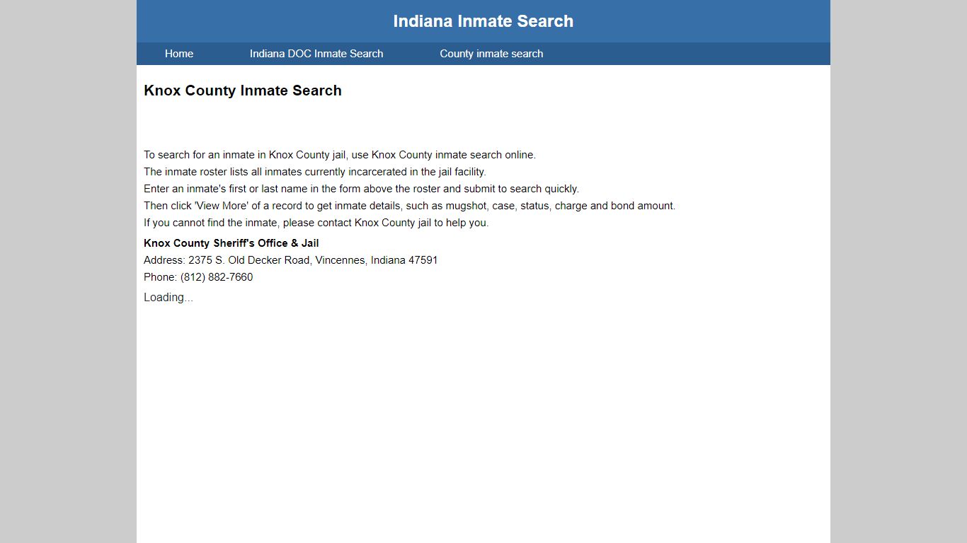 Knox County Jail Inmate Search - Indiana Inmate Search